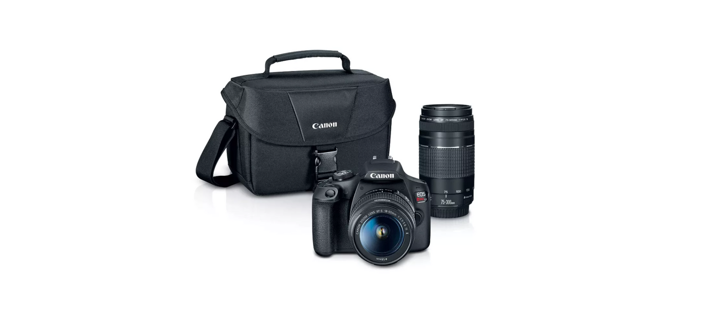 Canon - EOS Rebel T7 DSLR Video Two Lens Kit with EF-S 18-55mm and EF 75-300mm Lenses