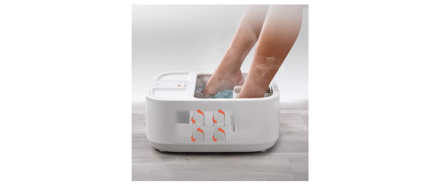 Sharper Image - Hydro Spa Plus Foot Bath Massager, Heated with Rollers and LCD Display - White