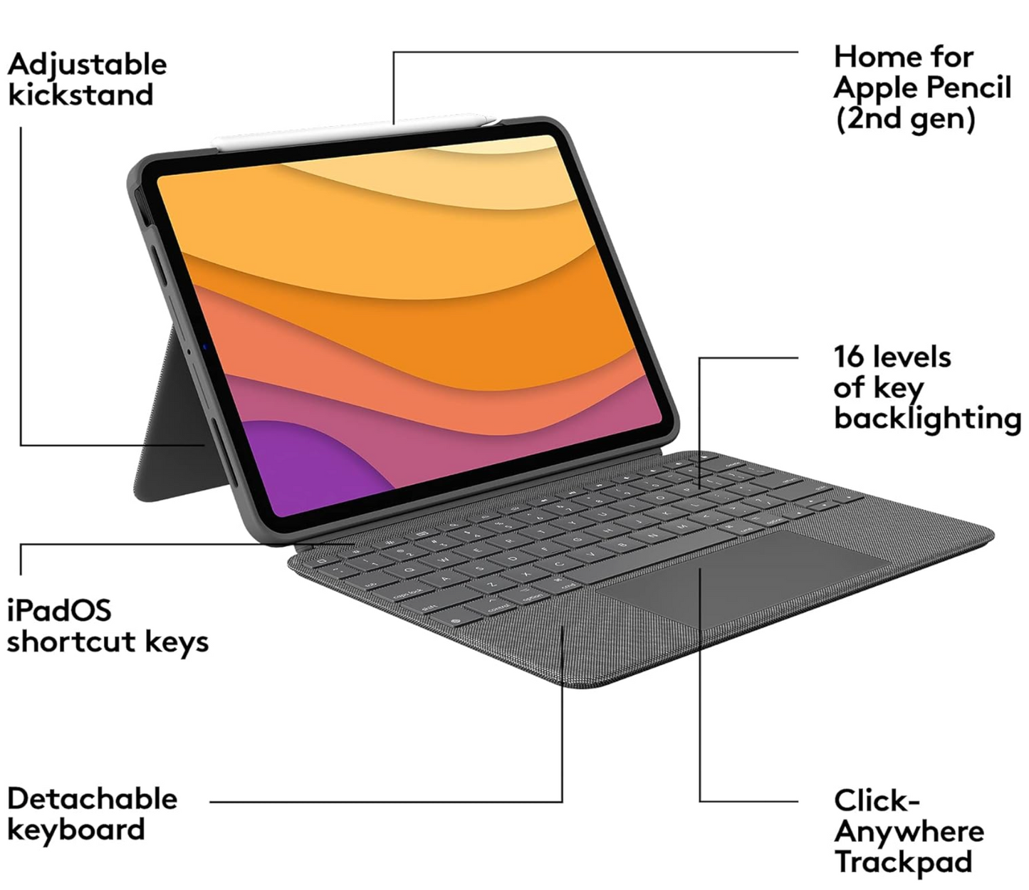 Logitech - Combo Touch Keyboard Folio for Apple iPad Air 10.9" (5th & 4th Gen) with Detachable Backlit Keyboard - Oxford Gray